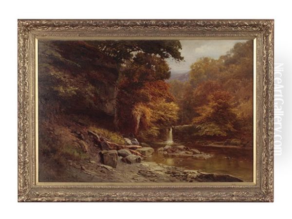 Waterfall In The Mountains Oil Painting by Edward Henry Holder