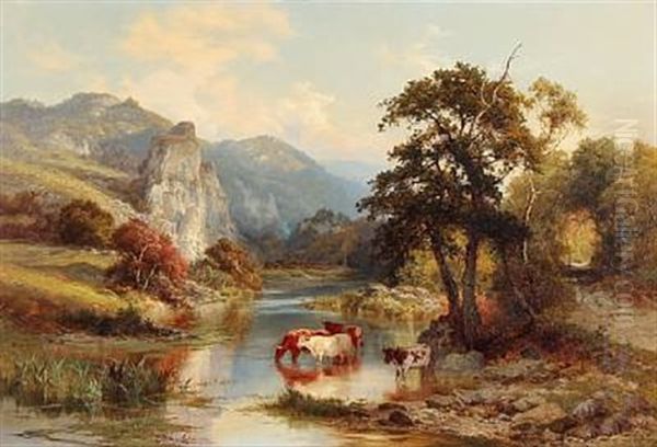 English Landscape With Cattle By A Stream Oil Painting by Edward Henry Holder