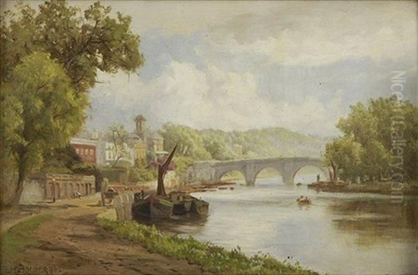 River Scene Oil Painting by Edward Henry Holder