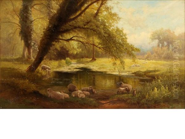 Sheep Watering In A Glade Oil Painting by Edward Henry Holder