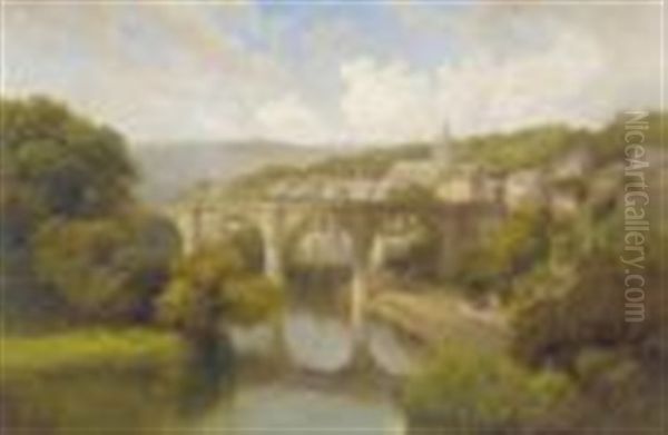 View Of Knaresborough With Figures On The River Nidd Oil Painting by Edward Henry Holder