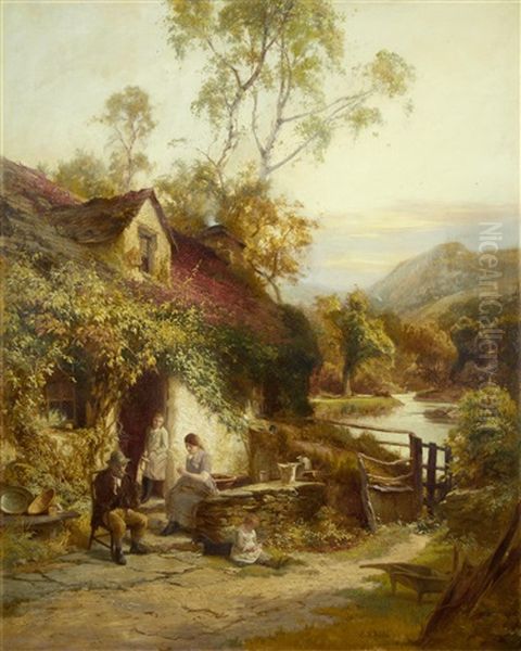 Family By A Cottage Door Oil Painting by Edward Henry Holder