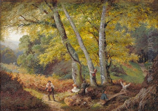 Children Playing In A Wooded Glade Oil Painting by Edward Henry Holder