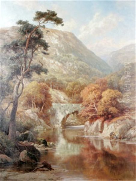 Bergslandskap Med Vattendrag Och Bro Oil Painting by Edward Henry Holder