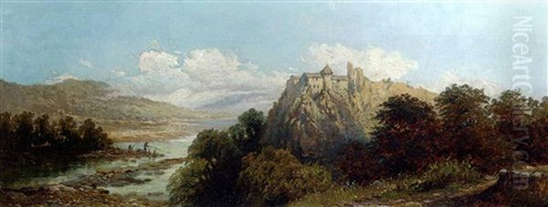 A Castle On A Cliff Top, Overlooking A Bay Oil Painting by Edward Henry Holder