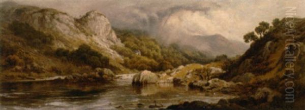 Anglers On A Riverbank (conway, North Wales?) Oil Painting by Edward Henry Holder