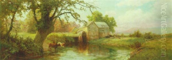 Cattle By A Watermill Oil Painting by Edward Henry Holder