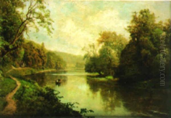 Rowing On The River Oil Painting by Edward Henry Holder