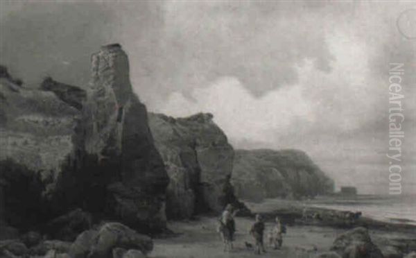 Figures On A Rocky Coastline Oil Painting by Edward Henry Holder