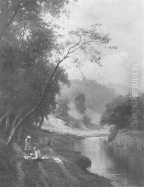 Children On A River Bank by Edward Henry Holder