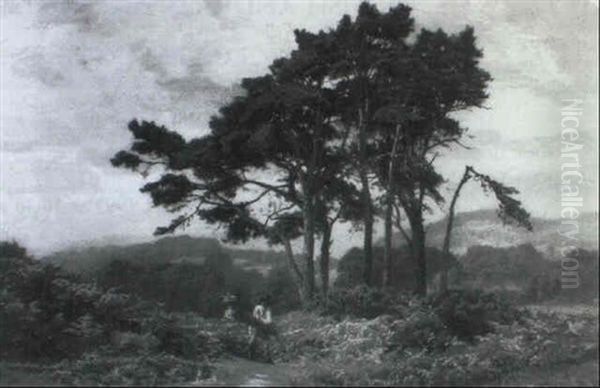 A Moorland Landscape With Figures Gathering Wood Oil Painting by Edward Henry Holder