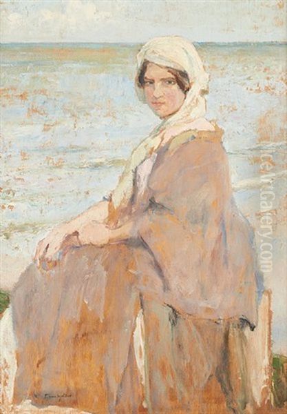 Jeune Femme A La Mer Du Nord Oil Painting by Franz van Holder