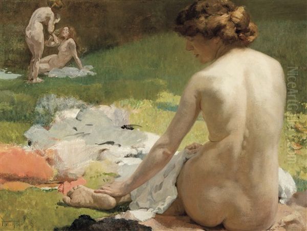 Bathing Women (1905) Oil Painting by Franz van Holder