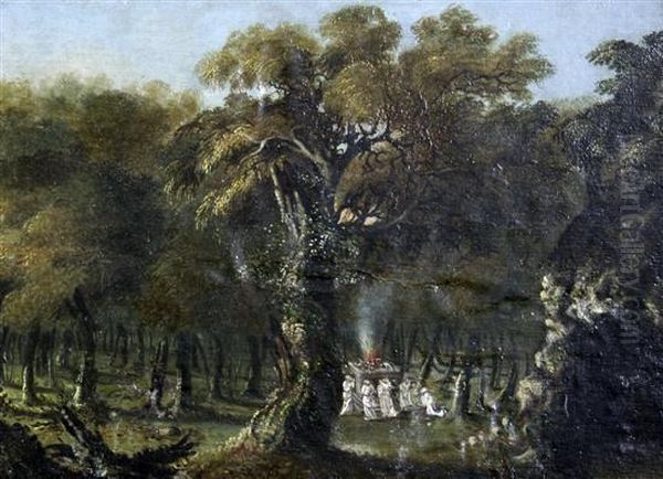 Sacrifice In Woodland Oil Painting by Thomas Jones Barker