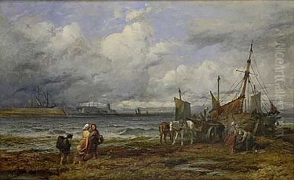 Loch Eyne Herring Boats At Ardrossan Oil Painting by Henry James Holding