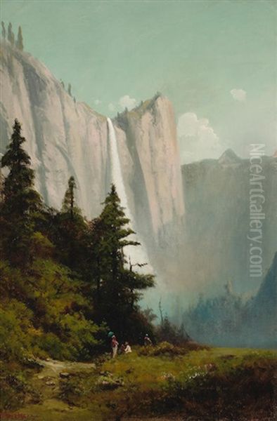 Picnic Beneath Bridal Veil Falls Oil Painting by Ransom Gillet Holdredge