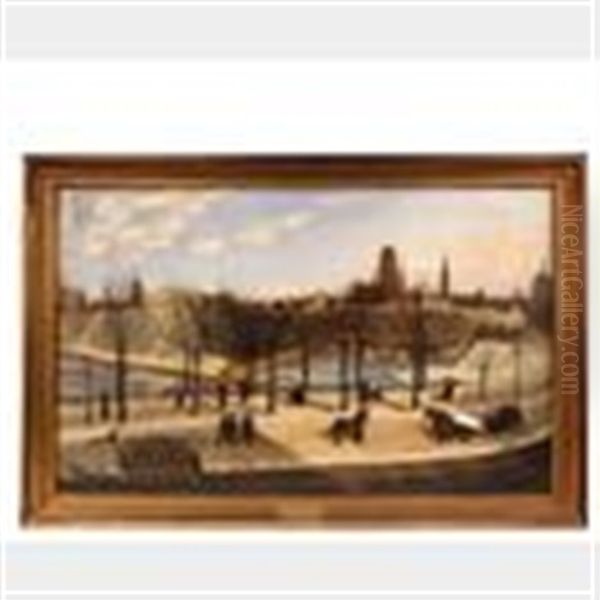 Charming Colloquial Winter View Of Danzig, Germany Oil Painting by Ransom Gillet Holdredge