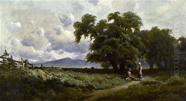 A Meeting On A Country Road Oil Painting by Ransom Gillet Holdredge