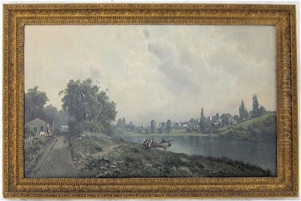 Holdredge_ransome Gillet Glimpse Of Severes From The Seine River Oil Painting by Ransom Gillet Holdredge