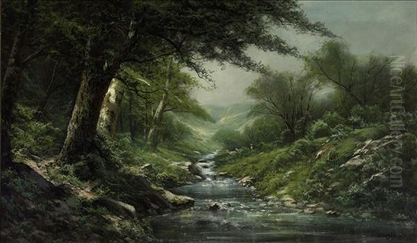 Stream Through A Wooded Landscape by Ransom Gillet Holdredge