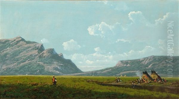 Indian Encampment Oil Painting by Ransom Gillet Holdredge