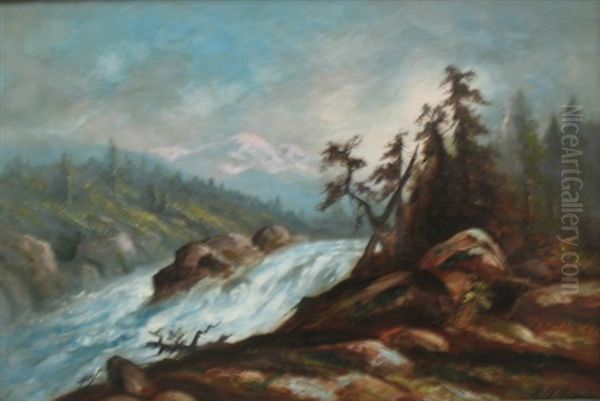 Mountain Landscape With Rushing Stream Oil Painting by Ransom Gillet Holdredge