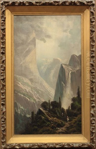 Riding The Trail, Bridalveil Falls, Yosemite Oil Painting by Ransom Gillet Holdredge