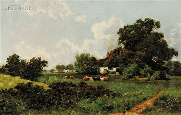 Pastoral Landscape With Grazing Cattle Oil Painting by Ransom Gillet Holdredge