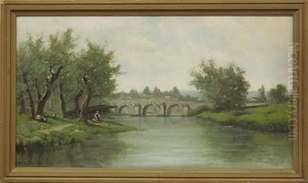 Figures In A French Landscape Oil Painting by Ransom Gillet Holdredge