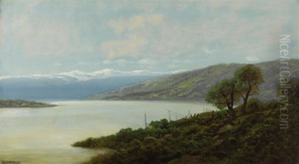 Indians Fishing The Klamath Oil Painting by Ransom Gillet Holdredge