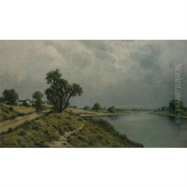 Riverine Landscape (sacramento?) Oil Painting by Ransom Gillet Holdredge