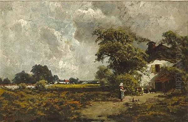 Feeding The Birds Before The Storm Oil Painting by Ransom Gillet Holdredge