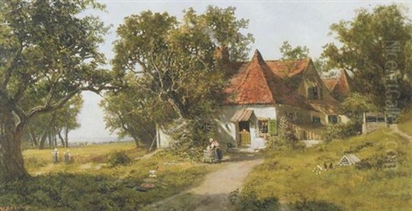 The Cottage Yard Oil Painting by Ransom Gillet Holdredge