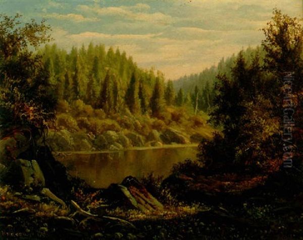 Scene On The Van Dusen River, Humboldt County Oil Painting by Ransom Gillet Holdredge