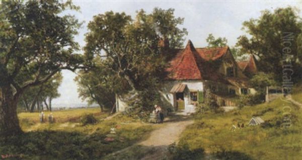 The Cottage Yard Oil Painting by Ransom Gillet Holdredge