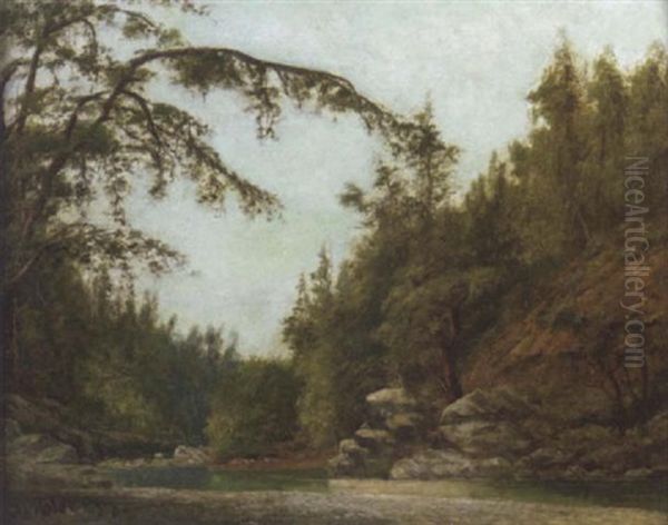 An Eel River Landscape Oil Painting by Ransom Gillet Holdredge