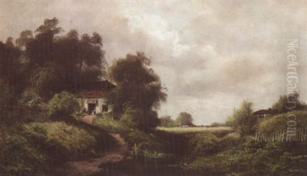 Barbizon Landscape Oil Painting by Ransom Gillet Holdredge