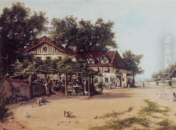 A Mexican Village Oil Painting by Ransom Gillet Holdredge