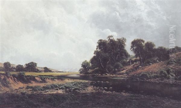 A River Landscape Oil Painting by Ransom Gillet Holdredge