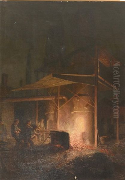 Labourers At A Smelting Works Oil Painting by William Brassey Hole