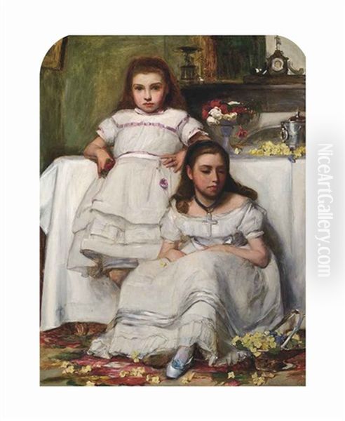 Portrait Of Two Girls, Dressed In White Oil Painting by Francis Montague (Frank) Holl