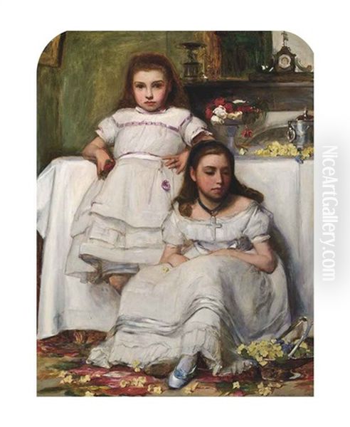 Portrait Of Two Girls, Dressed In White by Francis Montague (Frank) Holl