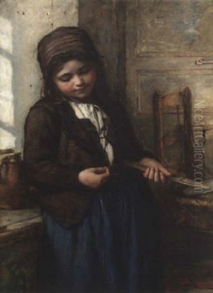 A Boulogne Fisher Girl Oil Painting by Francis Montague (Frank) Holl