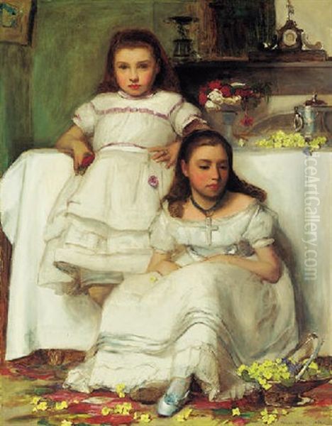 Portrait Of Two Girls, Dressed In White by Francis Montague (Frank) Holl