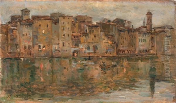 L'arno A Firenze Oil Painting by Alphons Hollaender