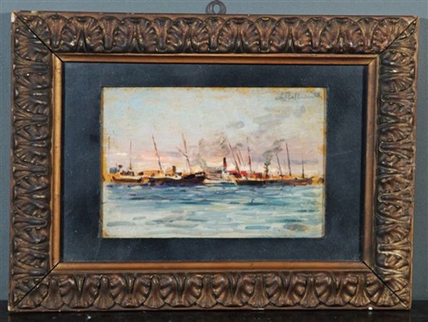 Il Porto Di Livorno Oil Painting by Alphons Hollaender