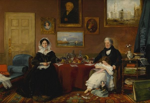 Portrait Of The Langford Family In Their Drawing Room Oil Painting by James Holland