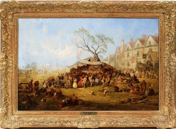 English Town Fair With Tent Oil Painting by James Holland