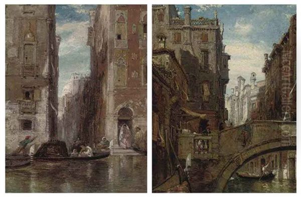 A Venetian Backwater (+ Gondolas On A Venetian Canal; Pair) Oil Painting by James Holland