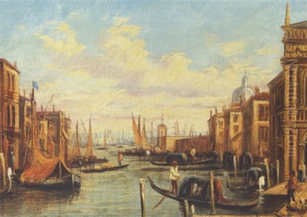 Bade Og Gondoler Pa En Kanal I Venedig Oil Painting by James Holland